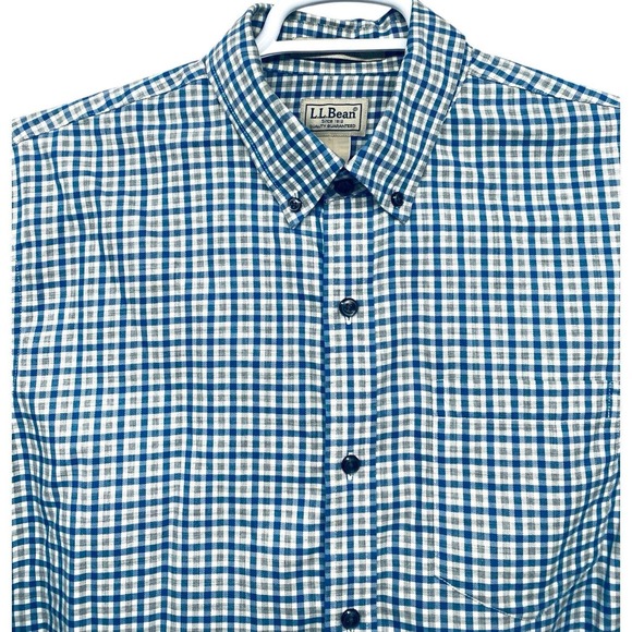 L.L. Bean Men's M Button Shirt Long Sleeve Plaid Green Blue Classic Plaid Cotton - Picture 4 of 8